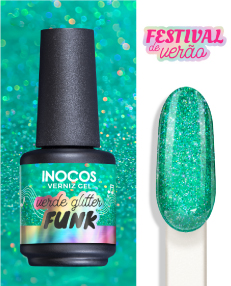 Inocos Verniz Gel Verde Glitter Funk 15ml
